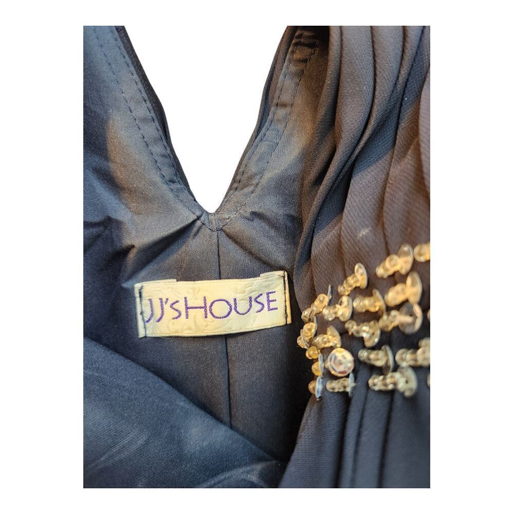 JJ's House navy blue silver floor length formal gown prom bridal event evening - Picture 3 of 13
